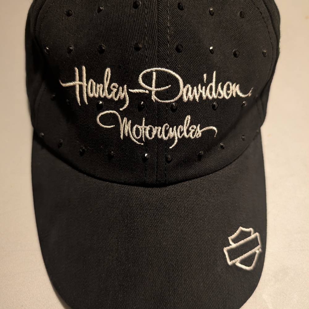 Harley‎ Davidson Motorcycle Hat Black Rhinestone Strapback Baseball Cap